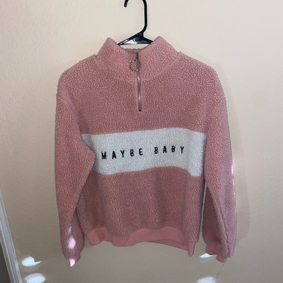 H&M Maybe Baby pink fluffy jacket y2k quarter zip long sleeve collar girly coat - Picture 3 of 11